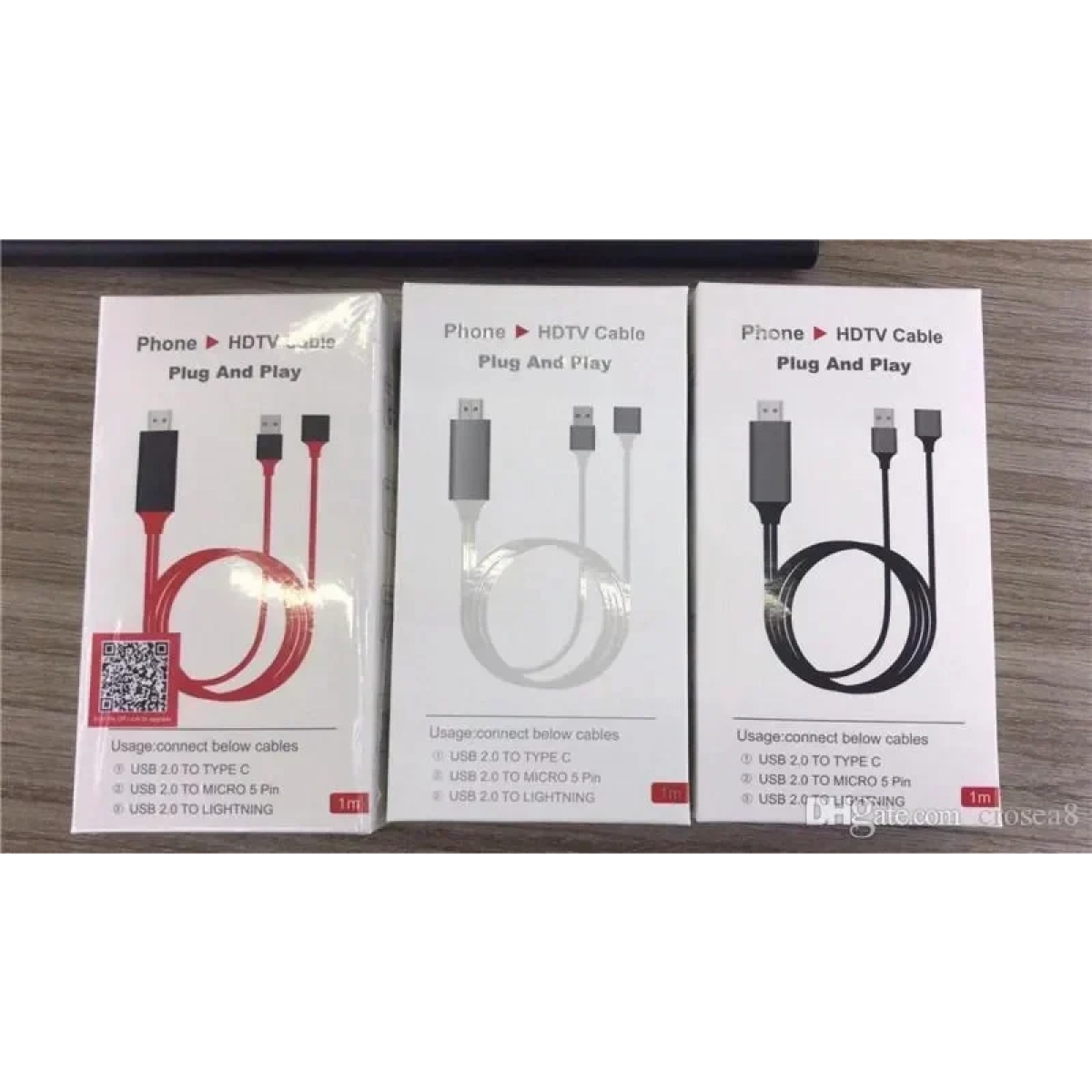 Καλώδιο Universal HDMI Cable PLUG AND PLAY HDMI HDTV TV Adapter Digital AV Cable 1080P Phone to TV USB 2.0 TO Type C Micro 5pin Lightning 2M, σε μαύρο χρώμα