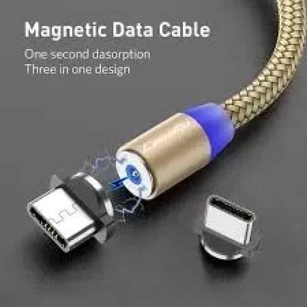 Καλώδιο CaseMe Android Magnetic Charger Cable Fast Charging Micro USB, σε χρυσό χρώμα