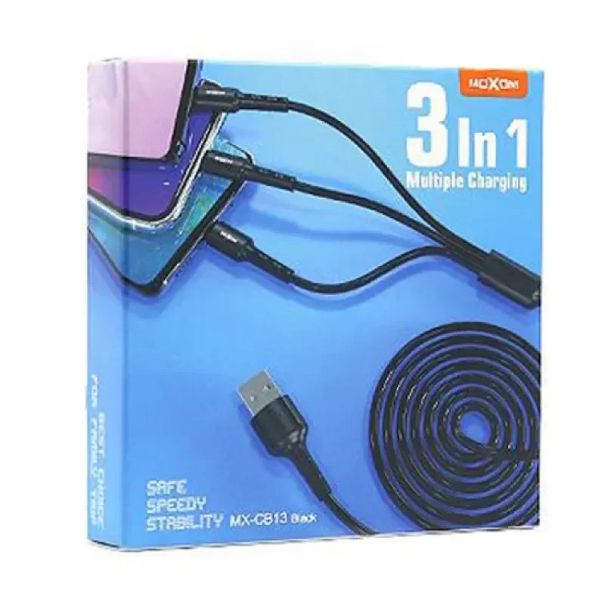 Moxom 3 Σε 1 USB Καλώδιο Φόρτισης/Σύνδεσης Type-C / micro USB Cable 1m MX-CB13, σε μαύρο χρώμα