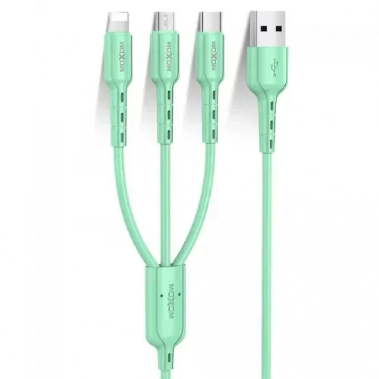 Moxom 3 Σε 1 USB Καλώδιο Φόρτισης/Σύνδεσης Type-C / micro USB Cable 1m MX-CB13, σε πράσινο χρώμα