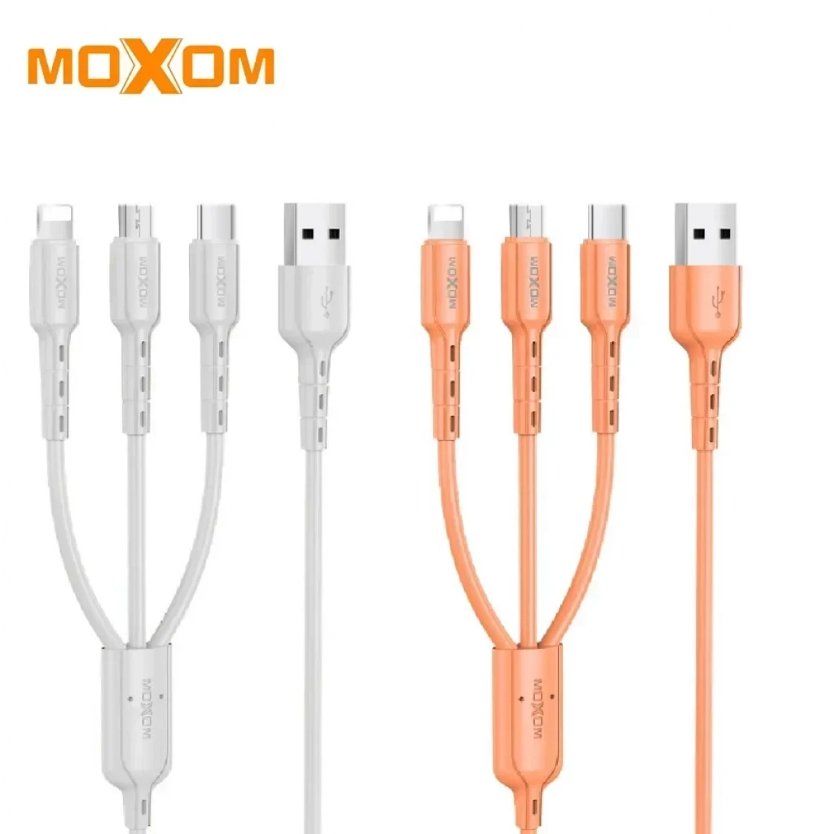 Moxom 3 Σε 1 USB Καλώδιο Φόρτισης/Σύνδεσης Type-C / micro USB Cable 1m MX-CB13, σε λευκό χρώμα