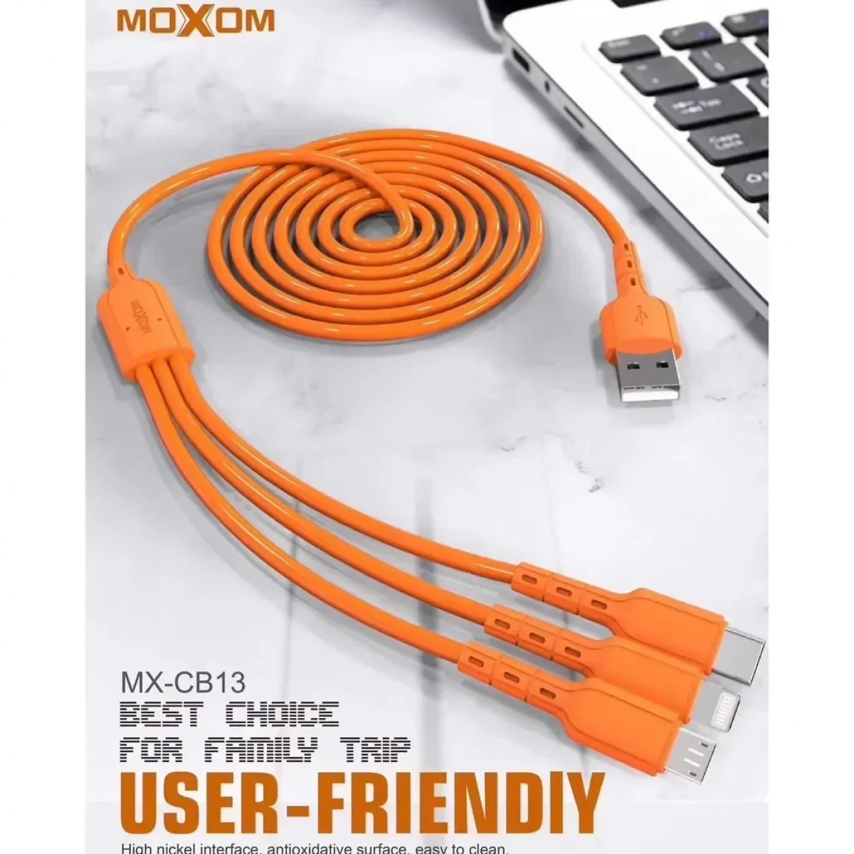 Moxom 3 Σε 1 USB Καλώδιο Φόρτισης/Σύνδεσης Type-C / micro USB Cable 1m MX-CB13, σε πορτοκαλί χρώμα
