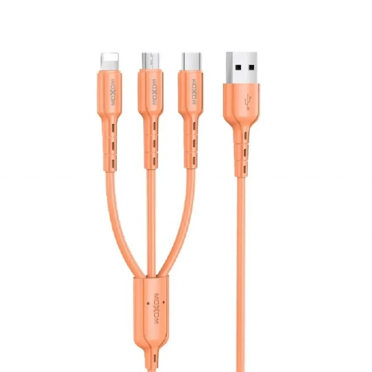 Moxom 3 Σε 1 USB Καλώδιο Φόρτισης/Σύνδεσης Type-C / micro USB Cable 1m MX-CB13, σε πορτοκαλί χρώμα