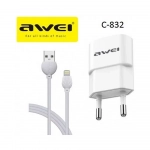 Φορτιστής Awei C-832 με Kαλώδιο Lightning, σε λευκό χρώμα