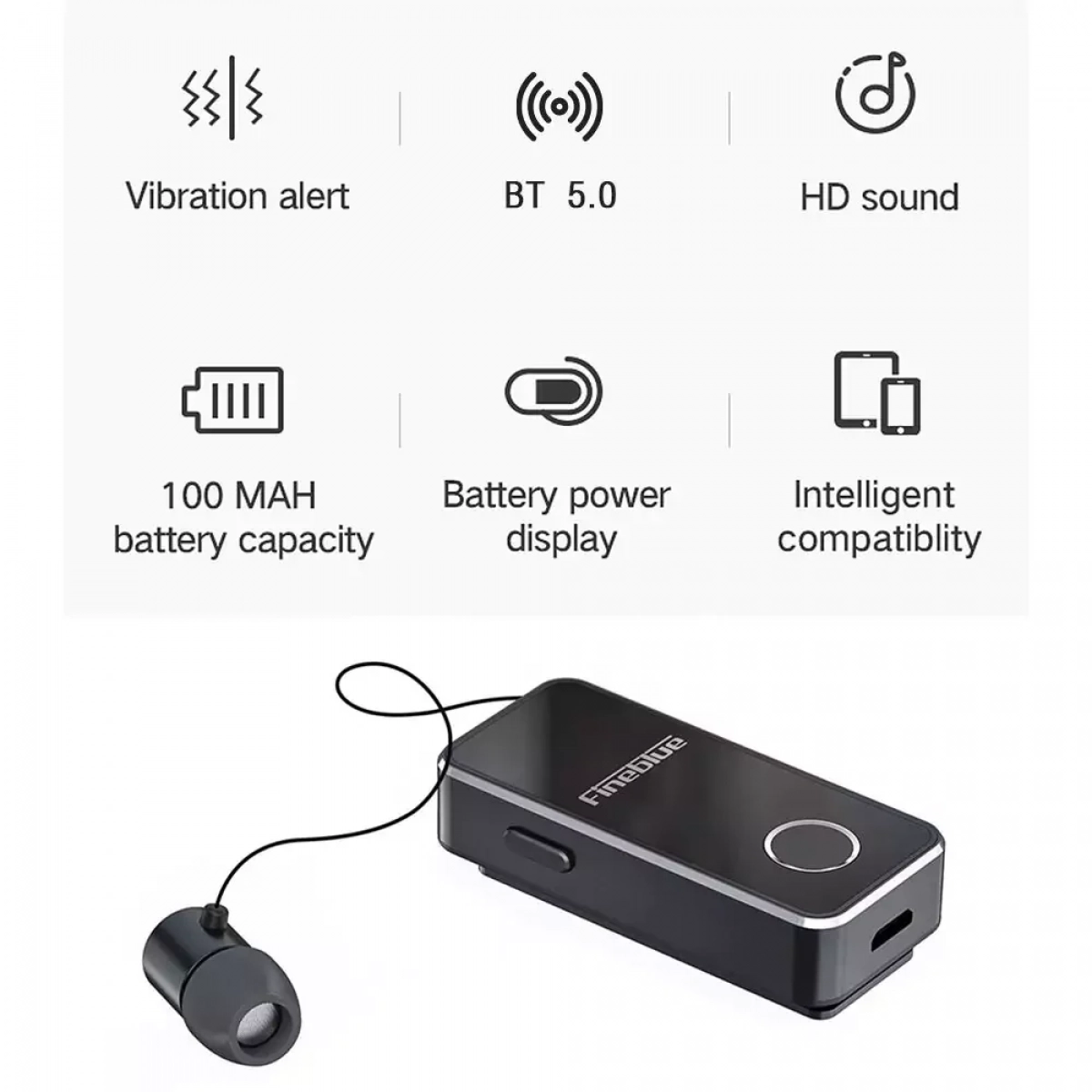 Bluetooth FineBlue F2 Pro με δόνηση και για 2 συσκευές, σε μαύρο χρώμα