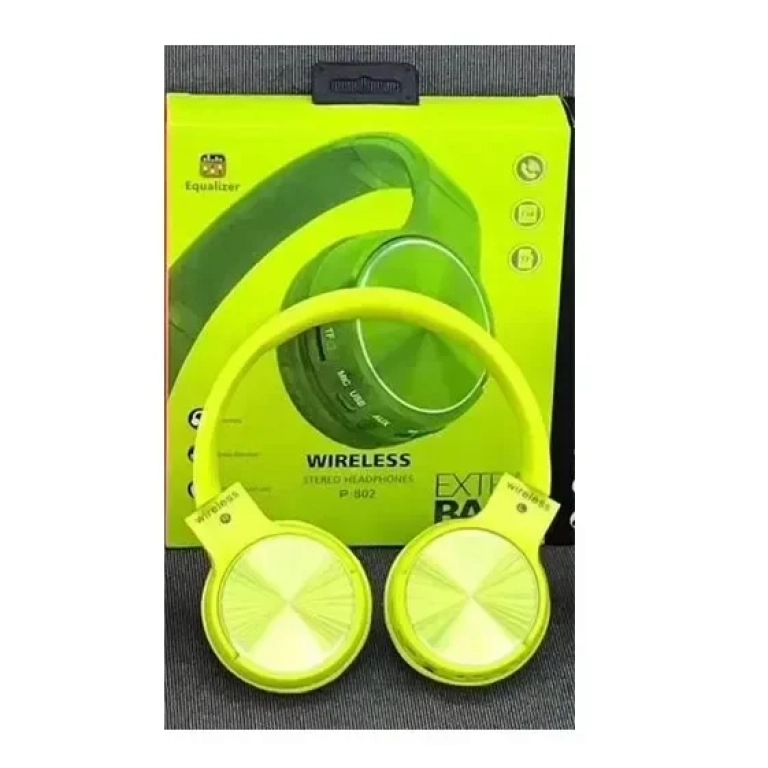 Ακουστικά Wireless Bluetooth Headset Subwoofer Stereo P802, σε πράσινο χρώμα