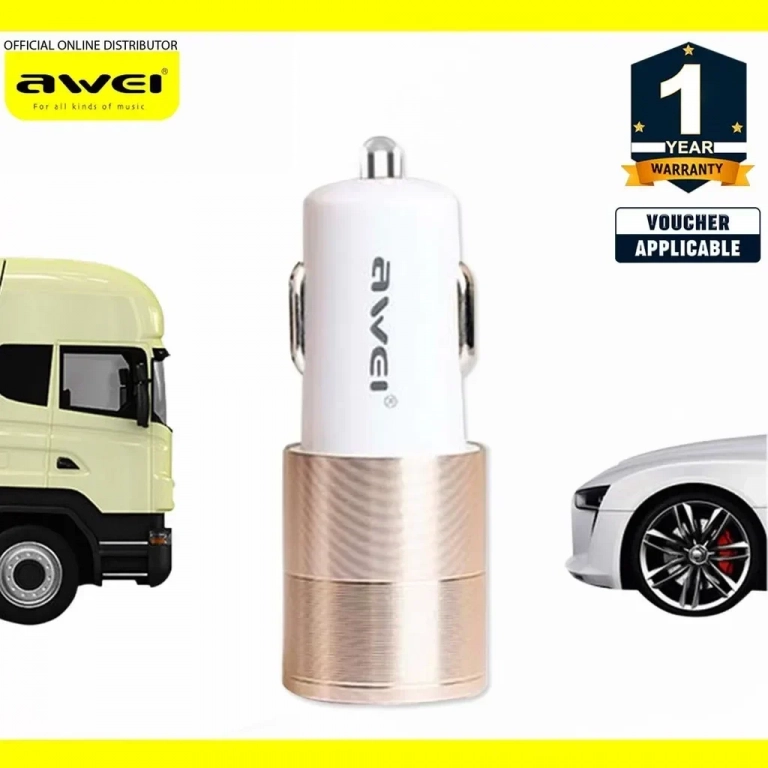 Φορτιστής Αυτοκινήτου AWEI C100 Dual USB, σε χρυσό χρώμα