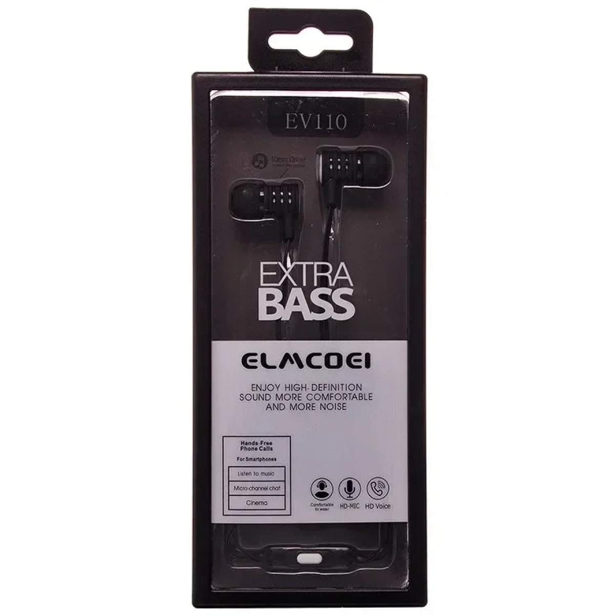Ενσύρματα ακουστικά Handsfree - Extra Bass - EV110, σε μαύρο χρώμα