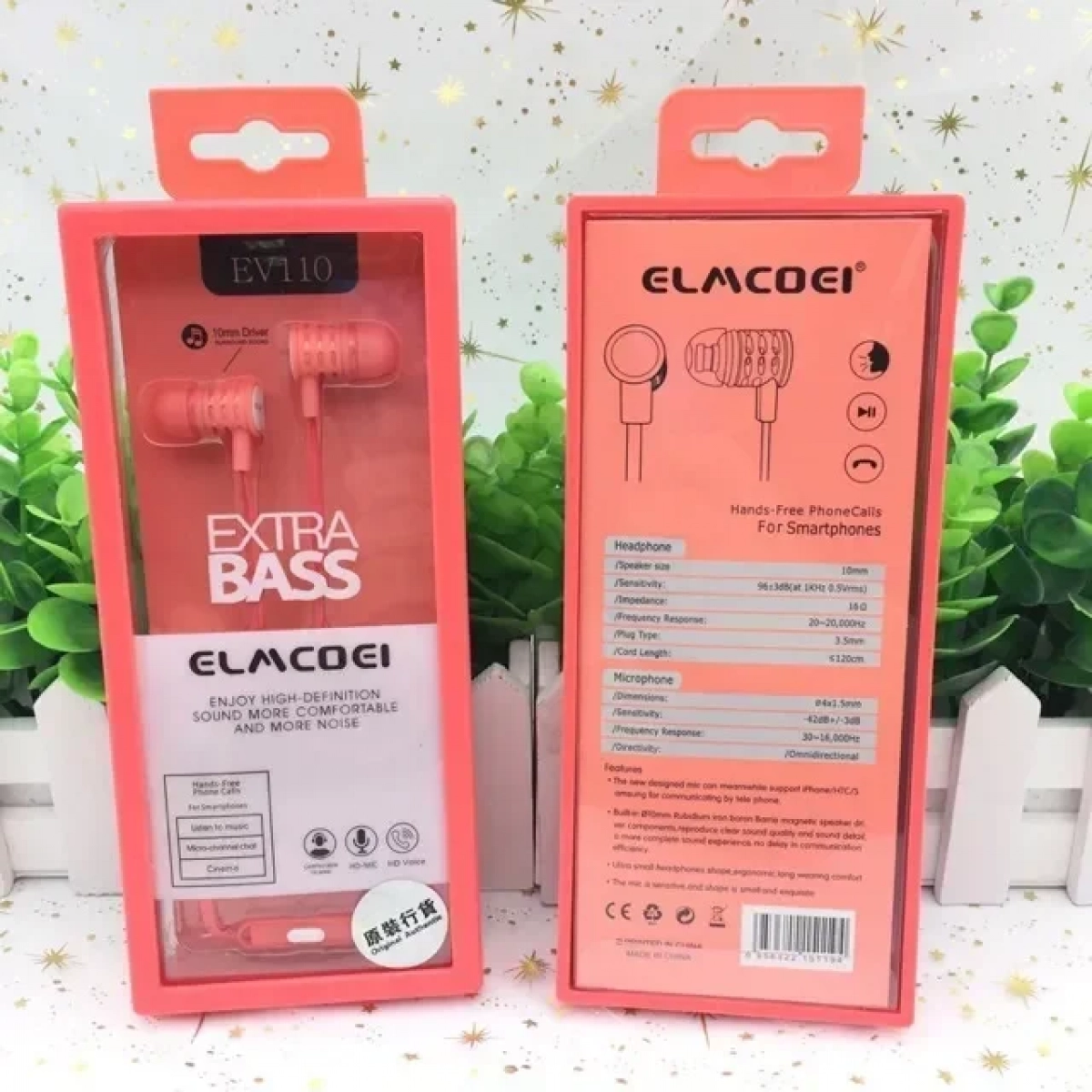 Ενσύρματα ακουστικά Handsfree - Extra Bass - EV110, σε ροζ χρώμα