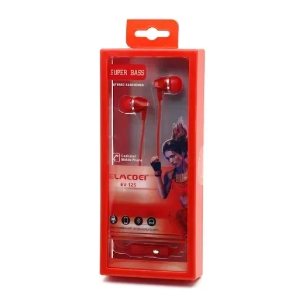 Ενσύρματα ακουστικά Handsfree ELMCOEI EV-125, σε κόκκινο χρώμα