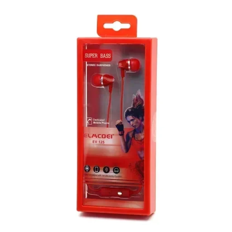 Ενσύρματα ακουστικά Handsfree ELMCOEI EV-125, σε κόκκινο χρώμα