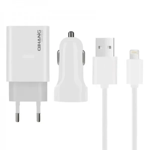 3 Σε 1 Travel Charger Set Φορτιστής USB, Φορτιστής Αυτοκινήτου Με Καλώδιο Lightning 1m - QIHANG QH-Z14