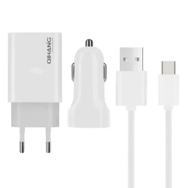 3 σε 1 Travel Charger Set Φορτιστής USB, Φορτιστής αυτοκινήτου με καλώδιο Type-C 1m - QIHANG QH-Z14