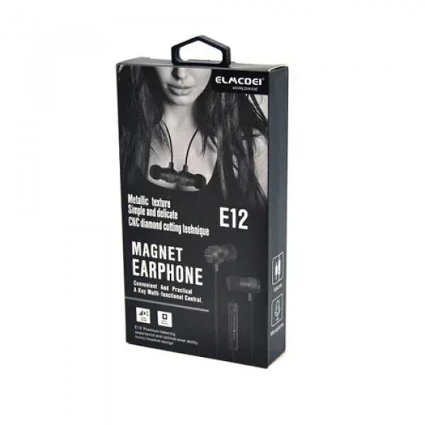 Hands-Free Μαγνητικά Ακουστικά Elmcoei E12 In-Ear Metal Magnet Earphone, σε μαύρο χρώμα