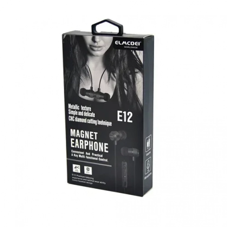 Hands-Free Μαγνητικά Ακουστικά Elmcoei E12 In-Ear Metal Magnet Earphone, σε μαύρο χρώμα