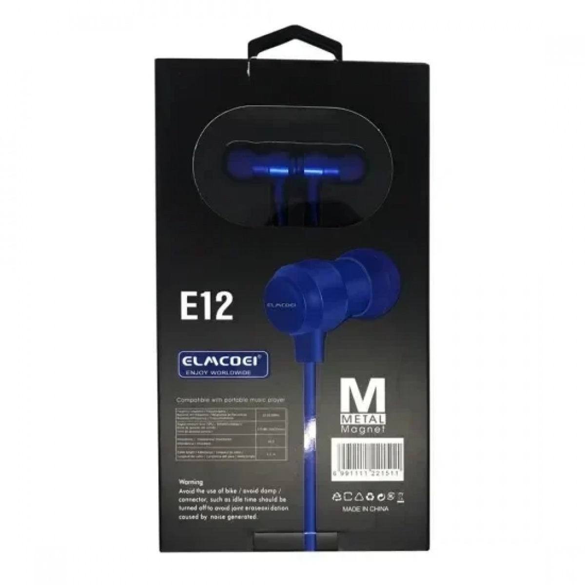 Hands-Free Μαγνητικά Ακουστικά Elmcoei E12 In-Ear Metal Magnet Earphone, σε λευκό χρώμα