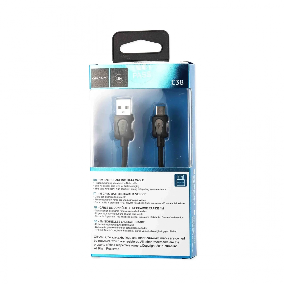 QIHANG C38 Καλώδιο Ταχείας Φόρτισης και Δεδομένων USB σε Micro USB 1m 3.1A, σε μαύρο χρώμα - Image 2