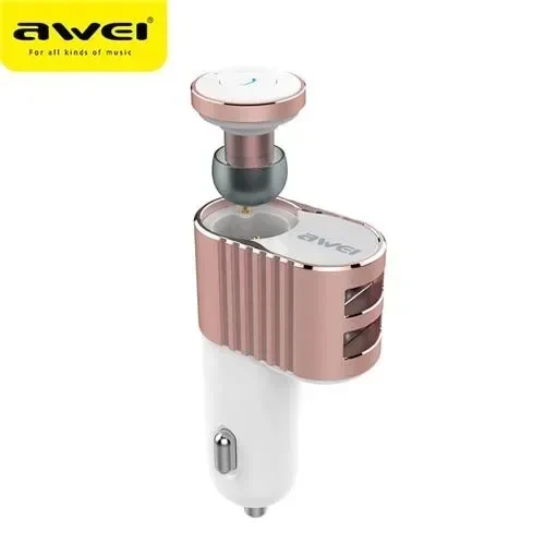 Επαναφορτιζόμενο Bluetooth Ακουστικό Awei A871Bl &Amp; Usb Φορτιστής Αυτοκινήτου 2 Σε 1, Σε Ροζ Χρώμα
