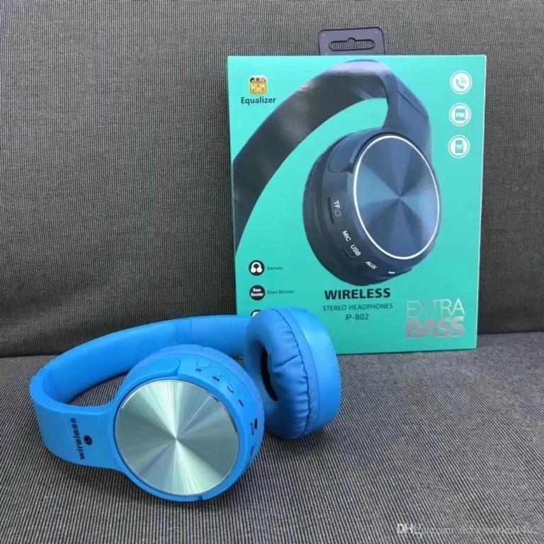 Ακουστικά Wireless Bluetooth Headset Subwoofer Stereo P802, σε μπλε χρώμα