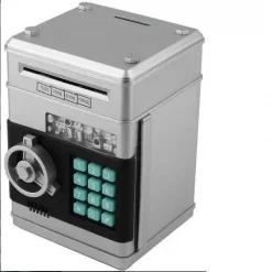 Ηλεκτρονικός Κουμπαράς μεταλλικός Χρηματοκιβώτιο Με Κωδικό Ασφαλείας, σε ασημί χρώμα