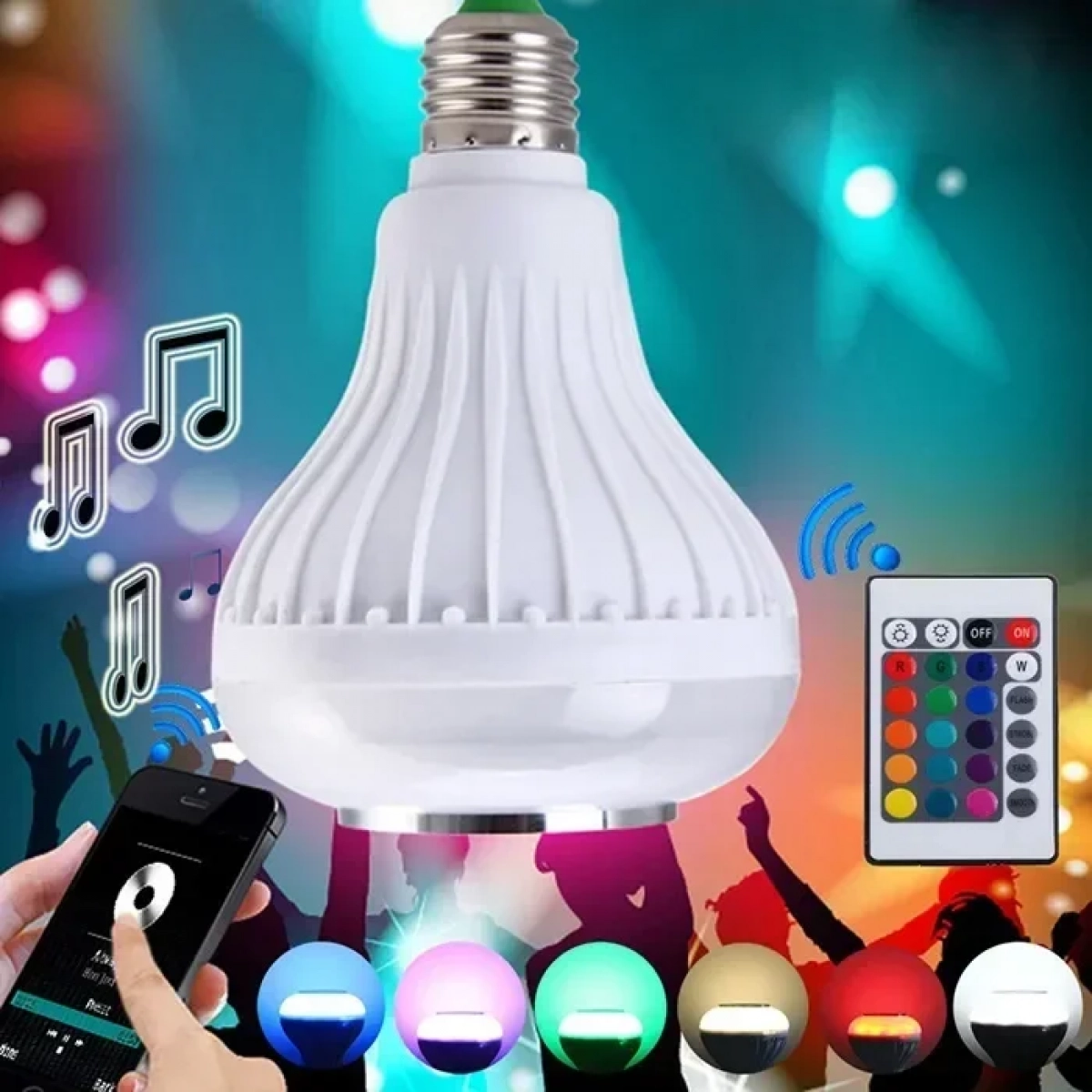 LED Λάμπα RGB E27 12W Που Αλλάζει Χρώματα, Ηχείο Bluetooth & Χειριστήριο
