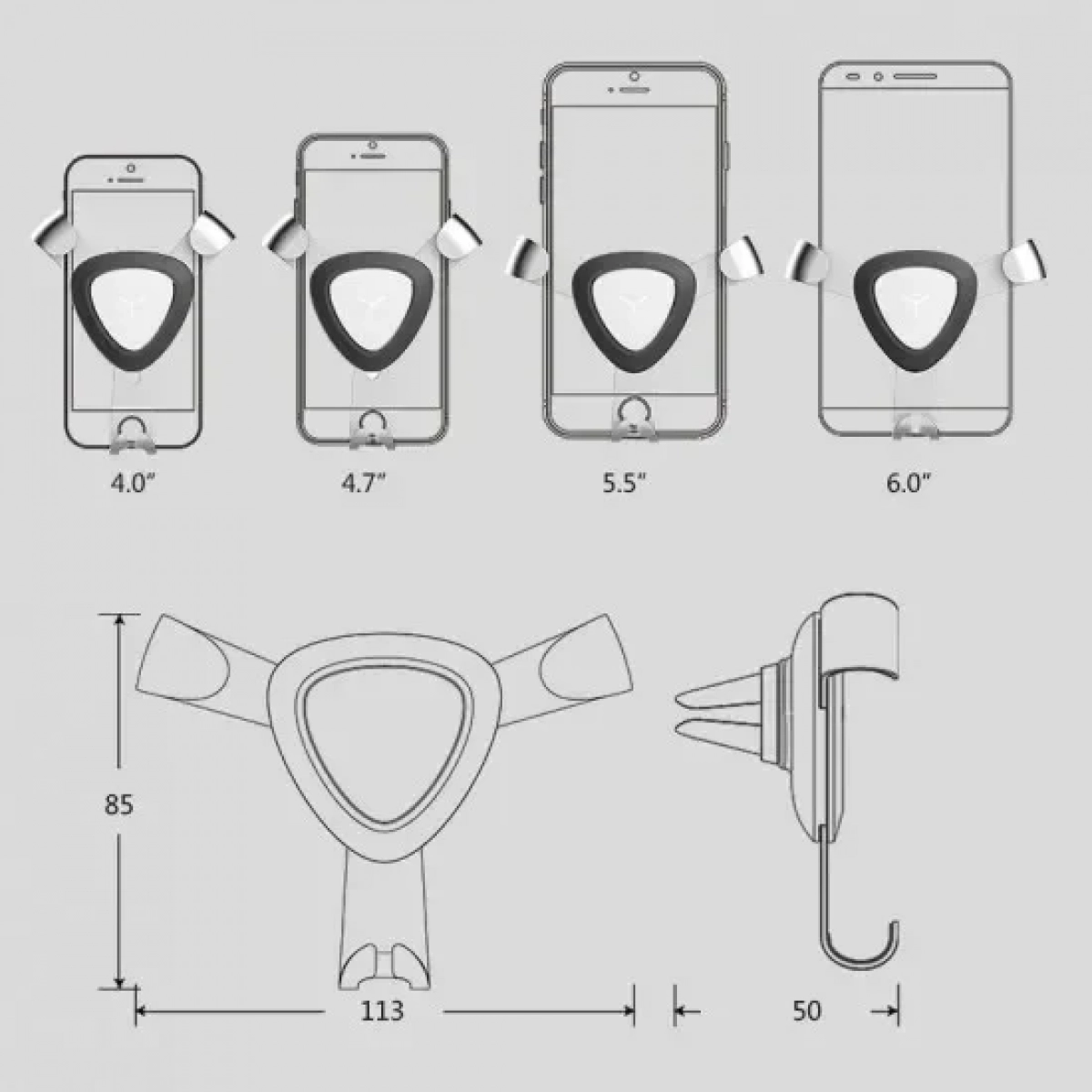 Iron Claw Universal Βάση για κινητά 4 έως 6 ιντσών για Αεραγωγό Αυτοκινήτου, σε χρυσό χρώμα