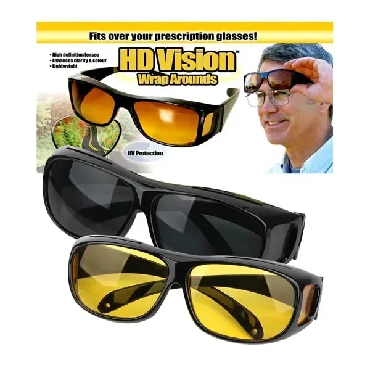 Γυαλιά Ηλίου Υψηλής Ευκρίνειας HD Vision Wrap Arounds, σε μαύρο χρωμα