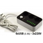 Πολύπριζο με 6 Θύρες USB FINEBLUE F1900