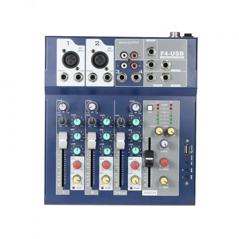 Μίκτης Ήχου 4κάναλος & 3-Band EQ, Θύρα USB, AUX & 2 Είσοδοι για Μικρόφωνο
