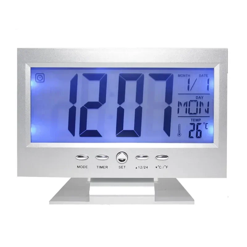Ξυπνητήρι Ρολόι Ds-8082 – Lcd Οθόνη &Amp; Αισθητήρας Ήχου Ασημί