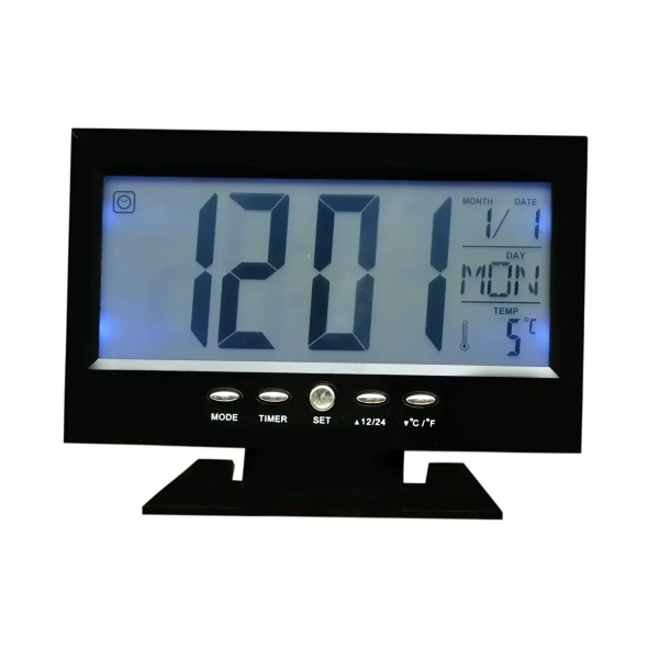 Ρολόι - Ξυπνητήρι με αισθητήρα ήχου, LCD οθόνη & ένδειξη θερμοκρασίας DS-8082, σε μαύρο χρώμα