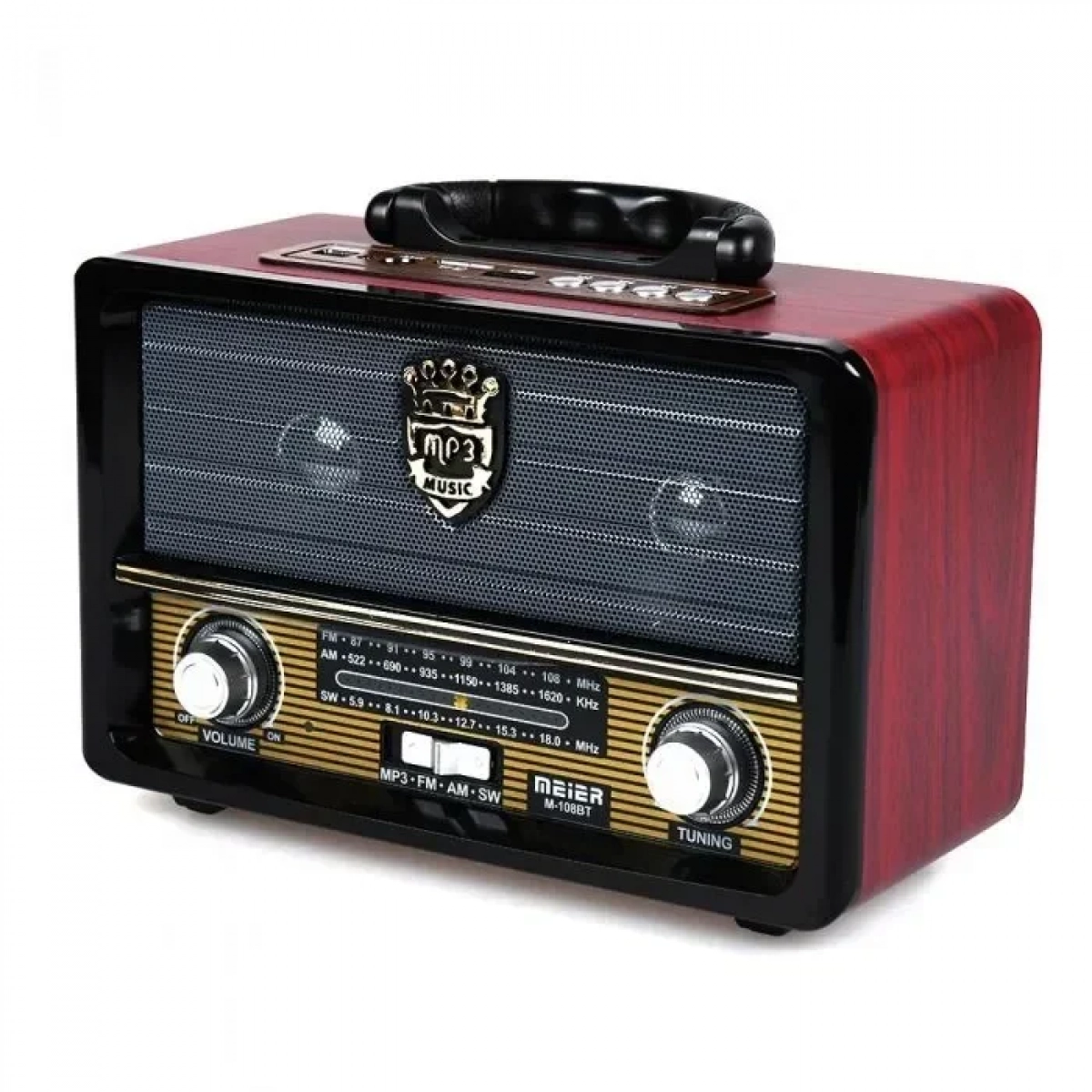 Retro Φορητό Επαναφορτιζόμενο Ραδιόφωνο USB SD Mp3 Player Recorder MEIER M-108BT, σε κόκκινο χρώμα