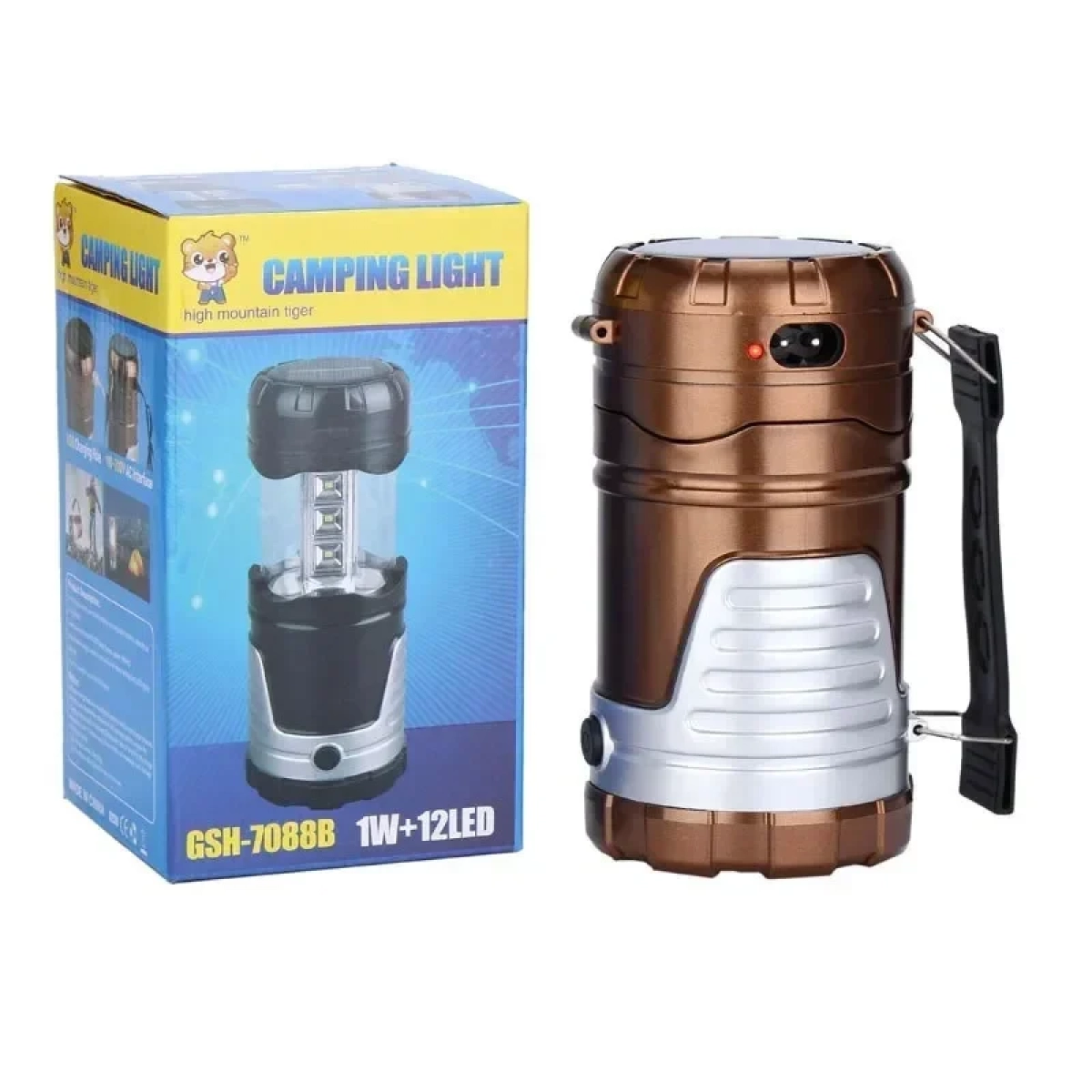 Πτυσσόμενος Ηλιακός Φακός Φανάρι Camping Led 1W+12LED Και PowerBank GSH 7088B OEM, σε μπρονζέ χρώμα
