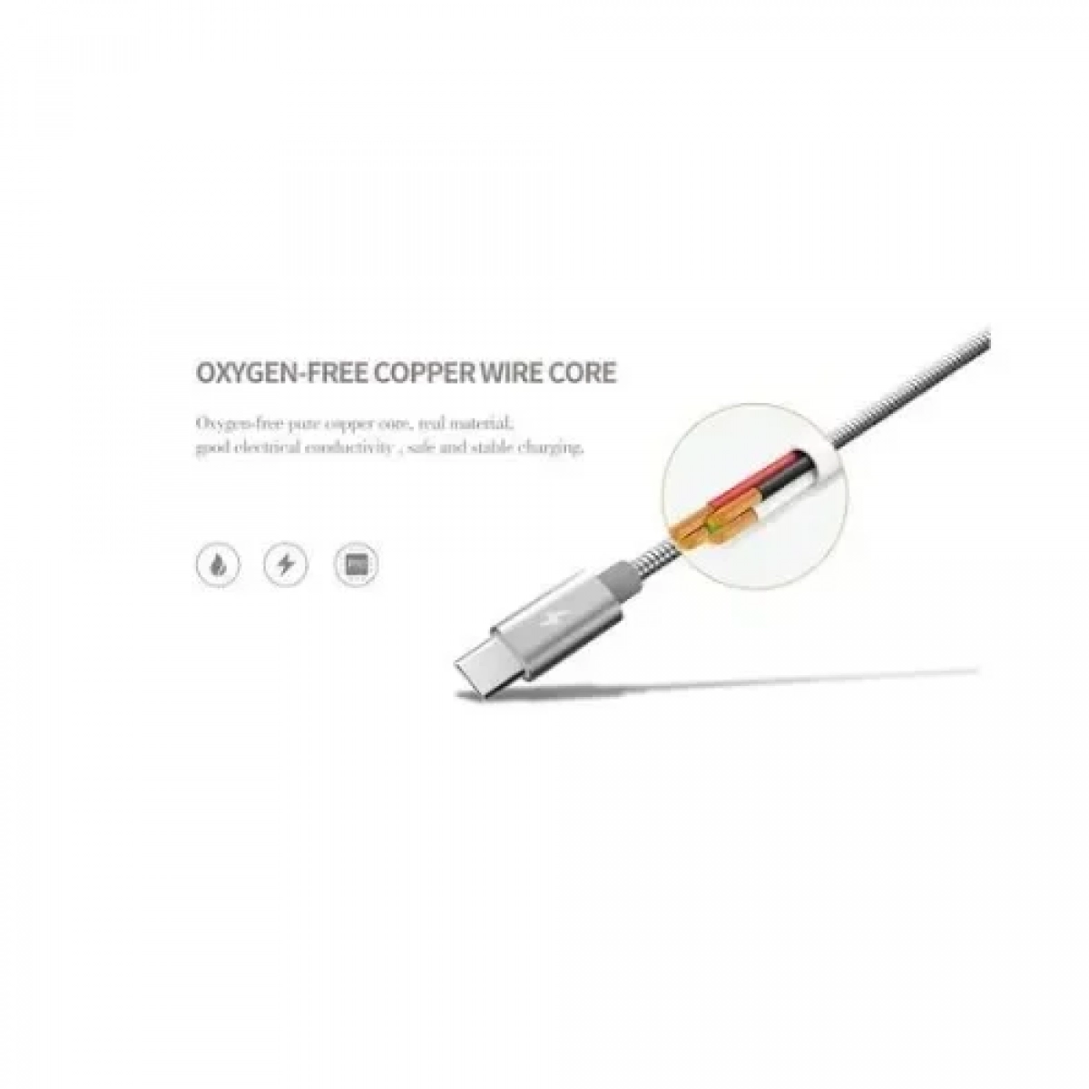 Kαλώδιο Ταχυφόρτισης/Σύνδεσης Remax RC-080a 2.1A USB to Type C (1m), σε ασημί χρώμα