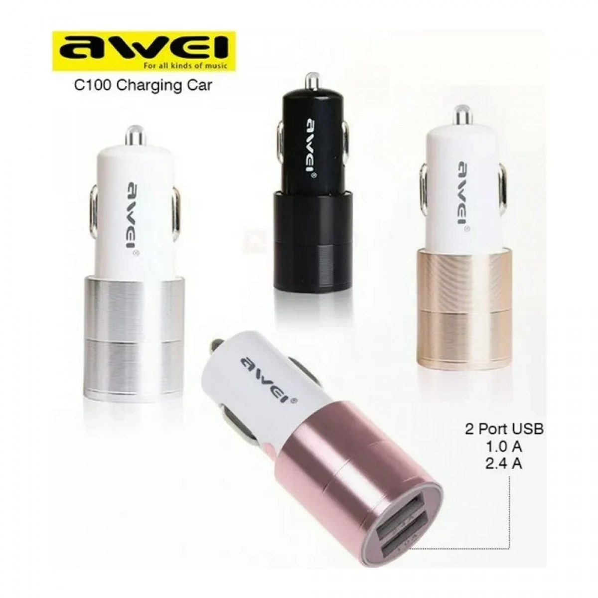 Φορτιστής Αυτοκινήτου AWEI C100 Dual USB σε μαύρο χρώμα