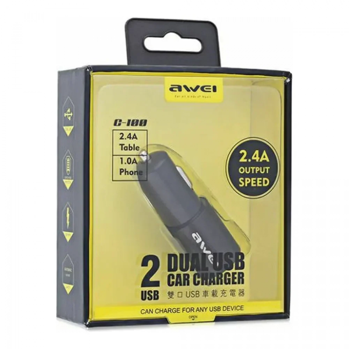 Φορτιστής Αυτοκινήτου AWEI C100 Dual USB σε μαύρο χρώμα