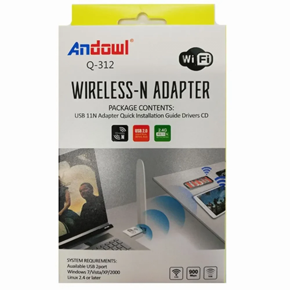 Ασύρματο Adapter Andowl Q-312 με Κεραία, σε λευκό χρώμα