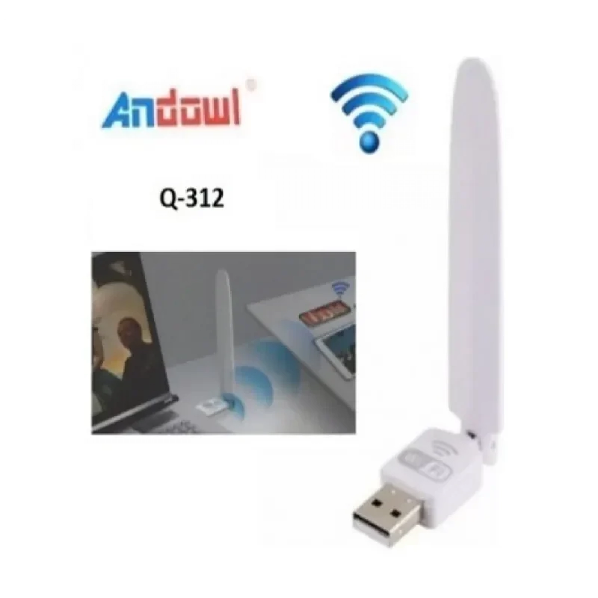 Ασύρματο Adapter Andowl Q-312 με Κεραία, σε λευκό χρώμα