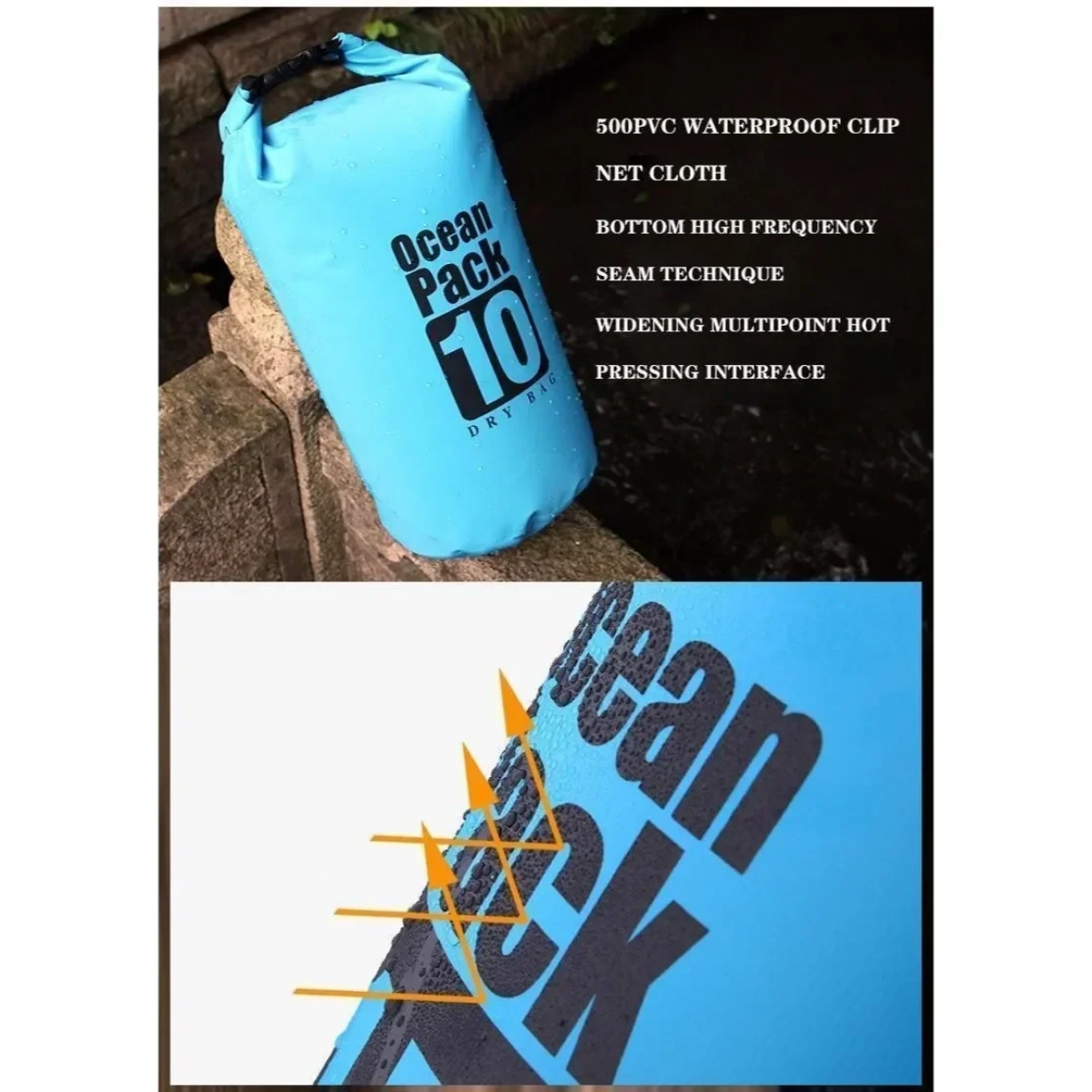 Ocean Pack Στεγανός Σάκος Ώμου με Χωρητικότητα 10 Λίτρων Πορτοκαλί Χρώμα