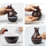 Συσκευή Αρωματοθεραπείας και Υγραντήρας Υπερήχων με 7 LED Χρωματισμούς Σκούρο Καφέ Ξύλο