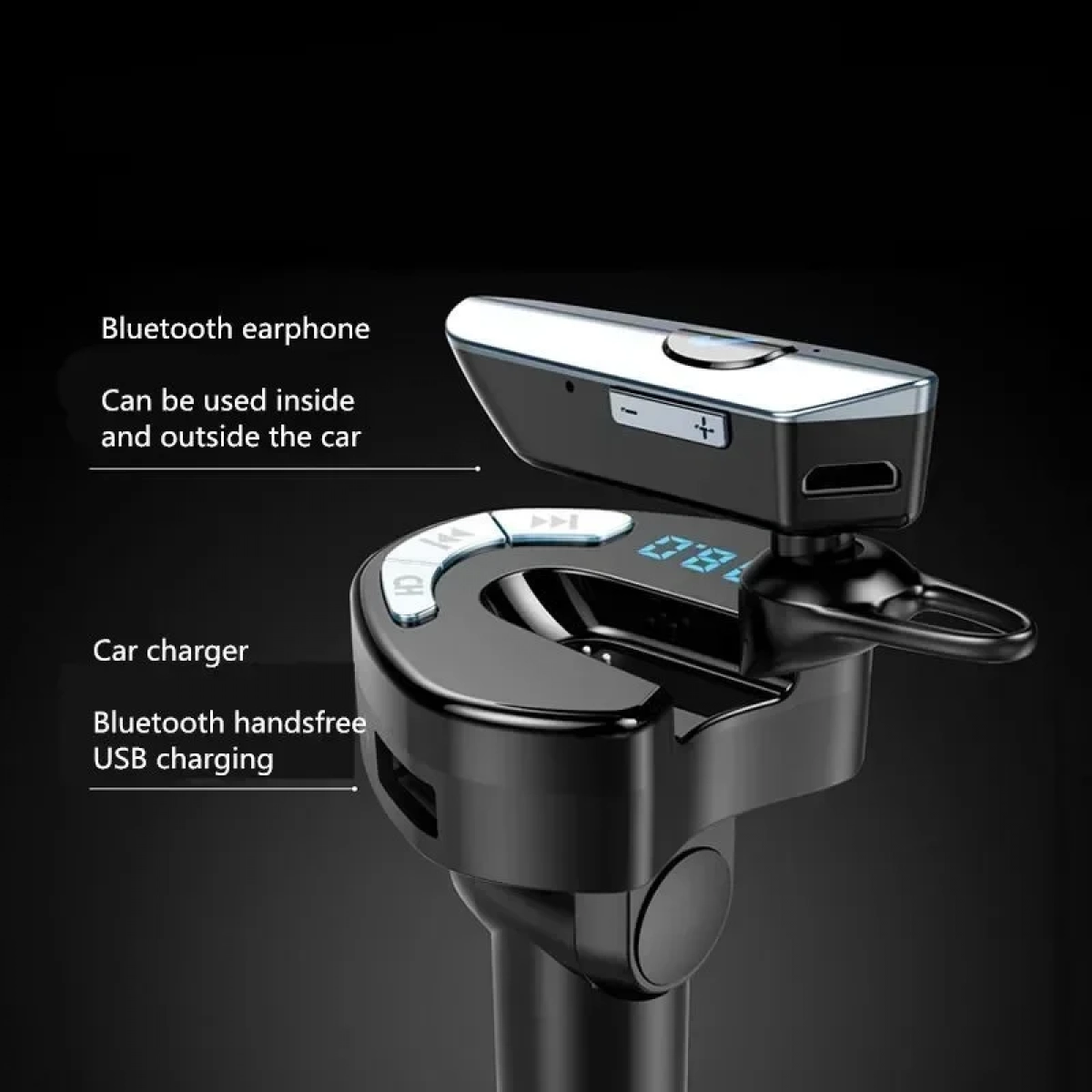 Ασύρματος Πομπός Handsfree Με Ακουστικό Bluetooth + USB Φορτιστής Αυτοκινήτου OEM V8 FM Transmitter
