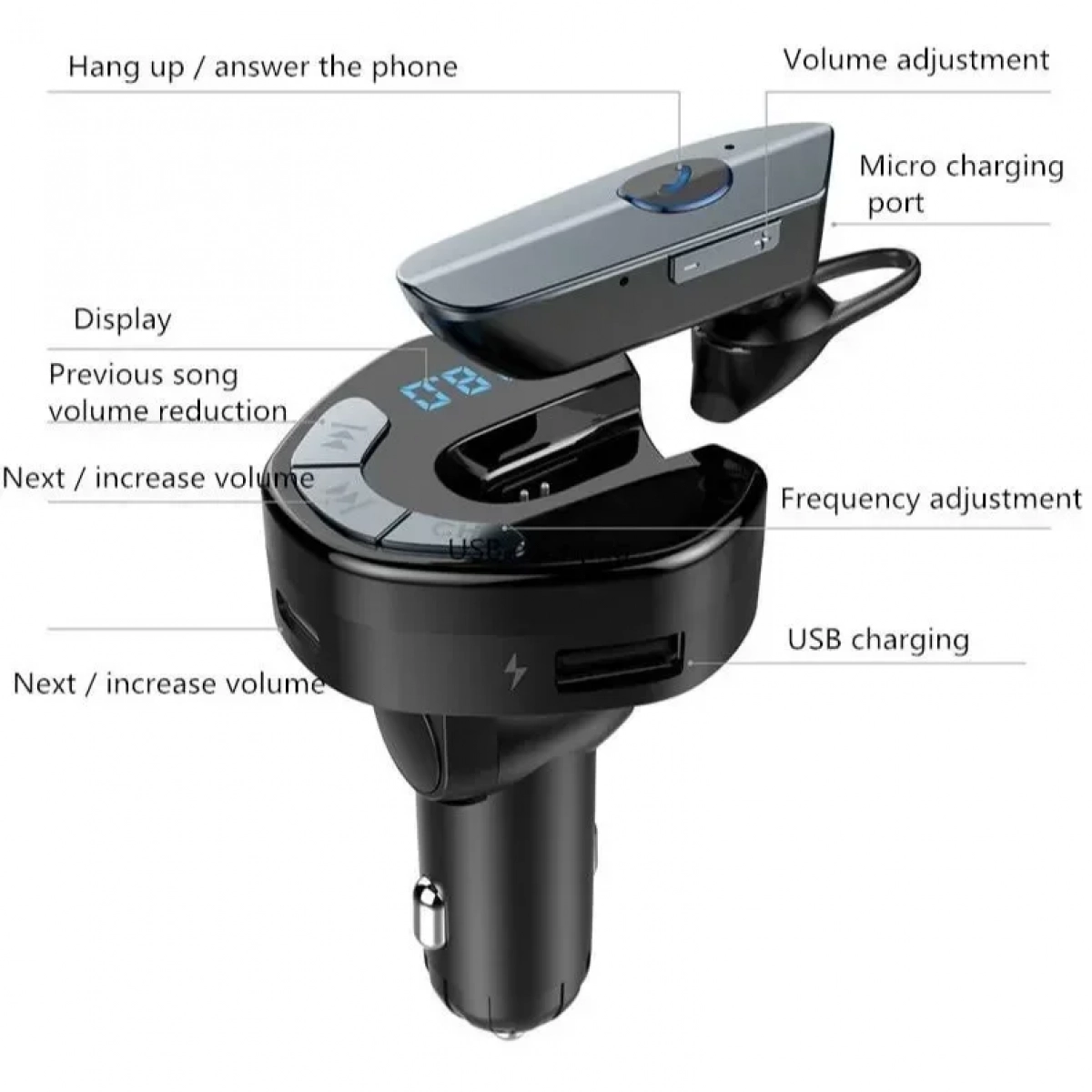 Ασύρματος Πομπός Handsfree Με Ακουστικό Bluetooth + USB Φορτιστής Αυτοκινήτου OEM V8 FM Transmitter