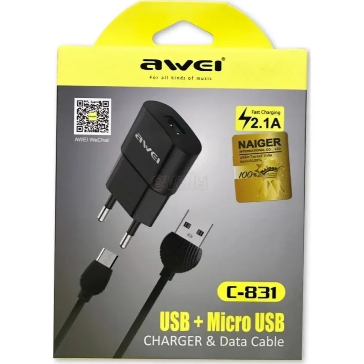 Φορτιστής Awei C-831 με Kαλώδιο Micro Usb (Μαύρο)