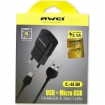 Φορτιστής Awei C-831 με Kαλώδιο Micro Usb (Μαύρο)