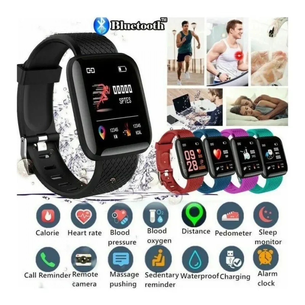 Fitness Smartwatch Activity Tracker 116 Plus, σε μαύρο χρώμα