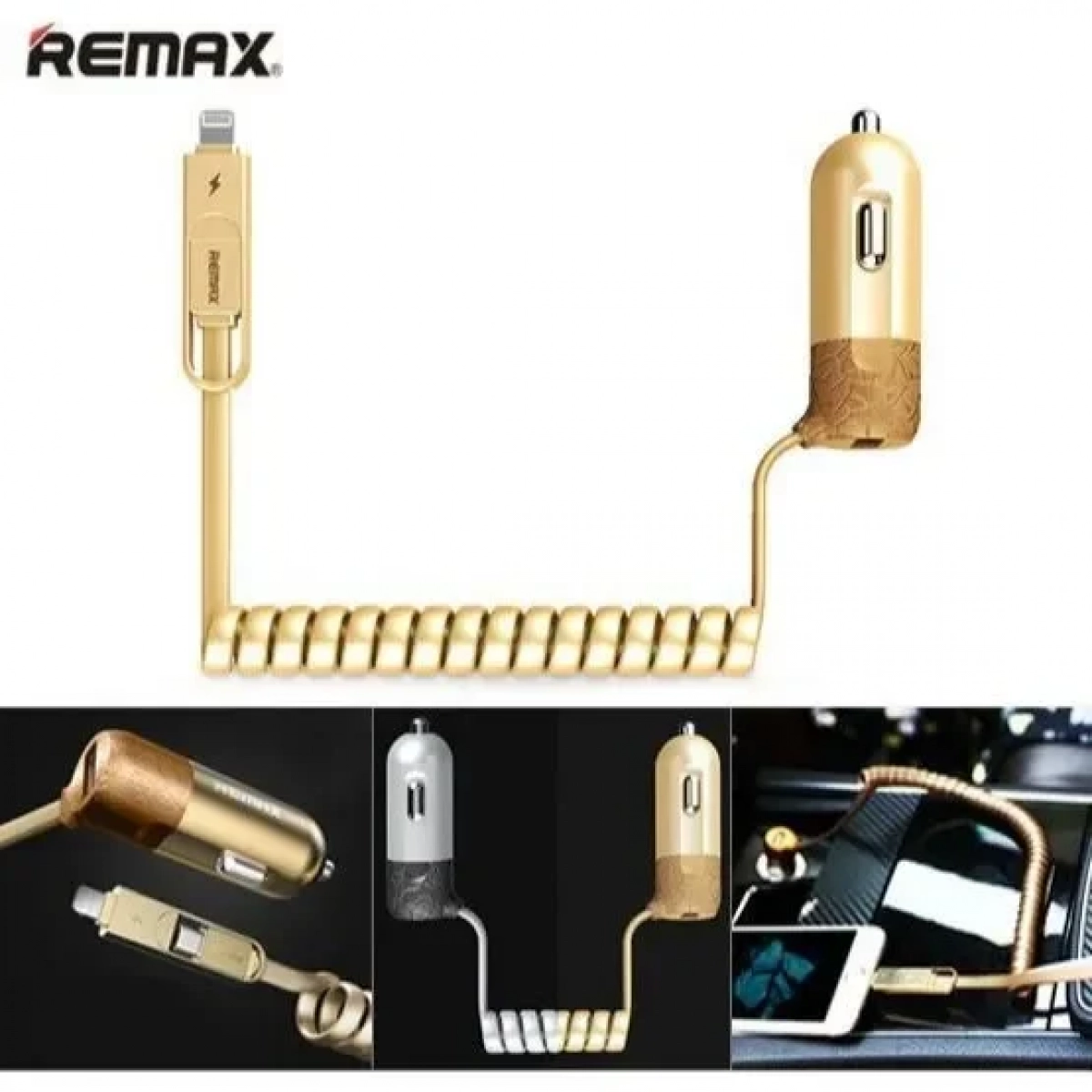 Φορτιστής Αυτοκινήτου Remax Finchy RCC103 με καλώδιο microUSB / Lightning (Χρυσό)