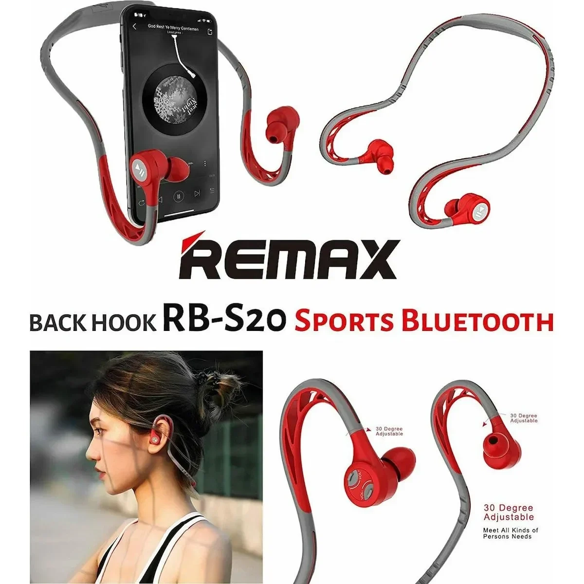 Αθλητικό Bluetooth Ακουστικό REMAX RB-S20, σε κόκκινο χρώμα