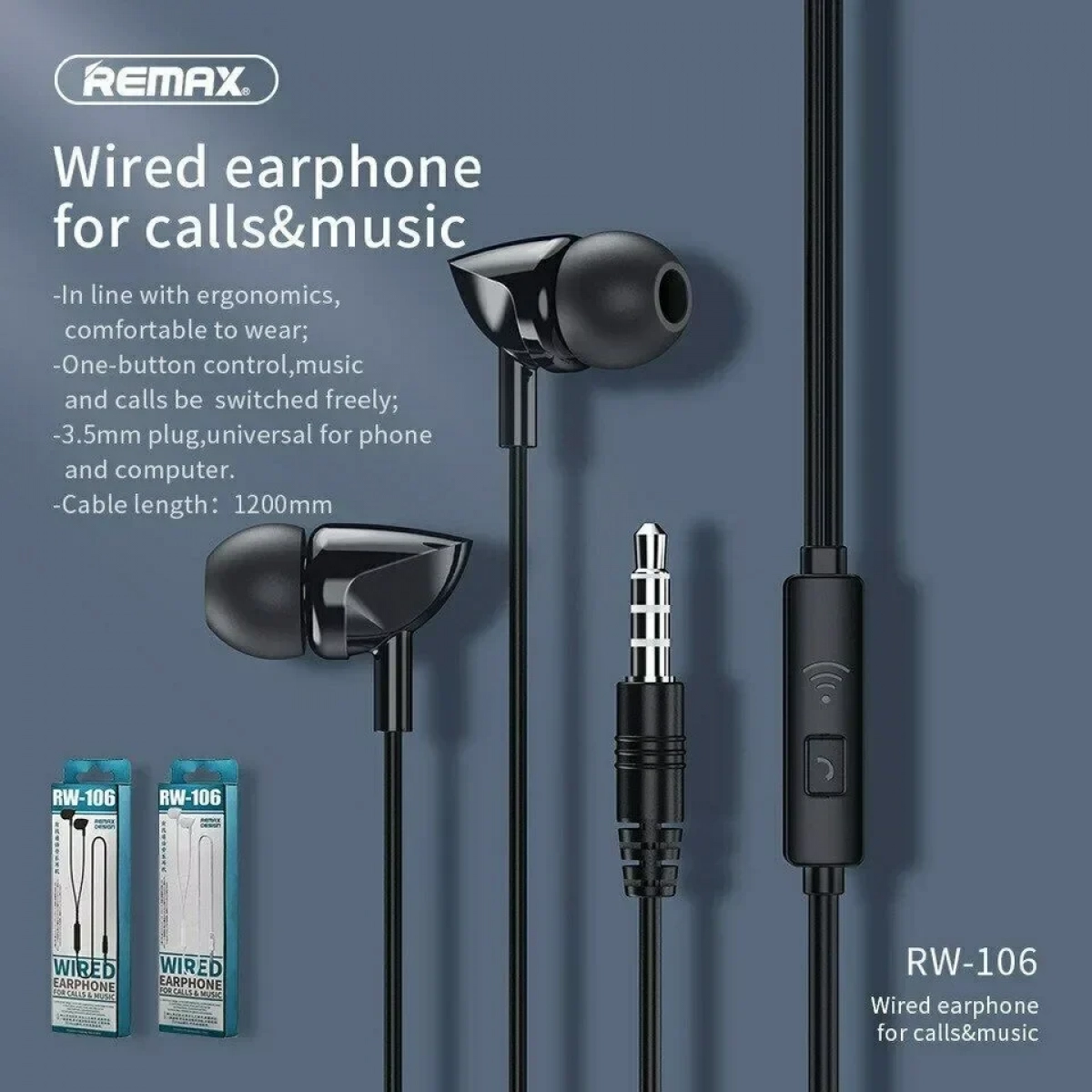 Ακουστικά Remax RW-106, σε μαύρο χρώμα