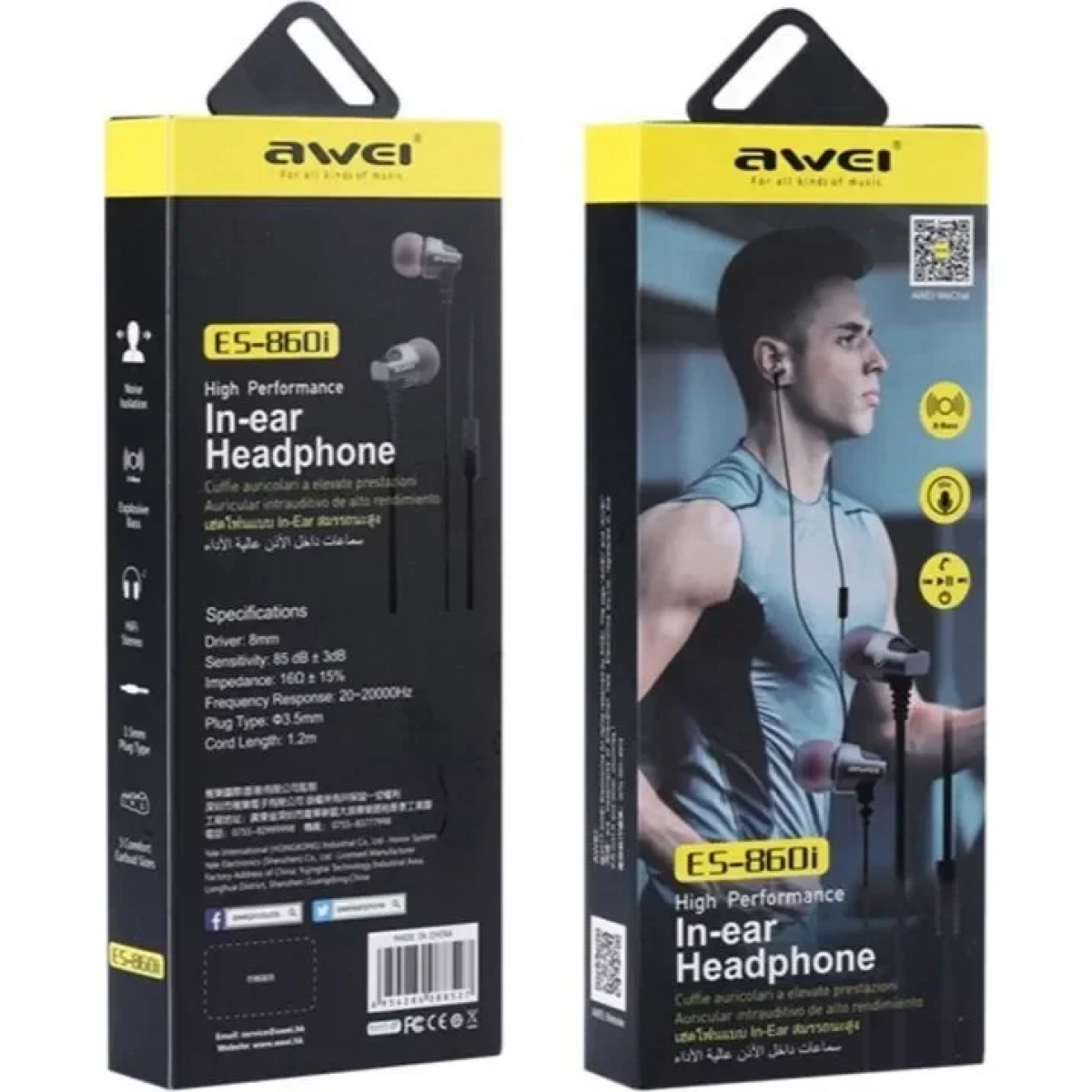 Ακουστικά Handsfree In-Ear Awei ES-860i, σε μαύρο χρώμα