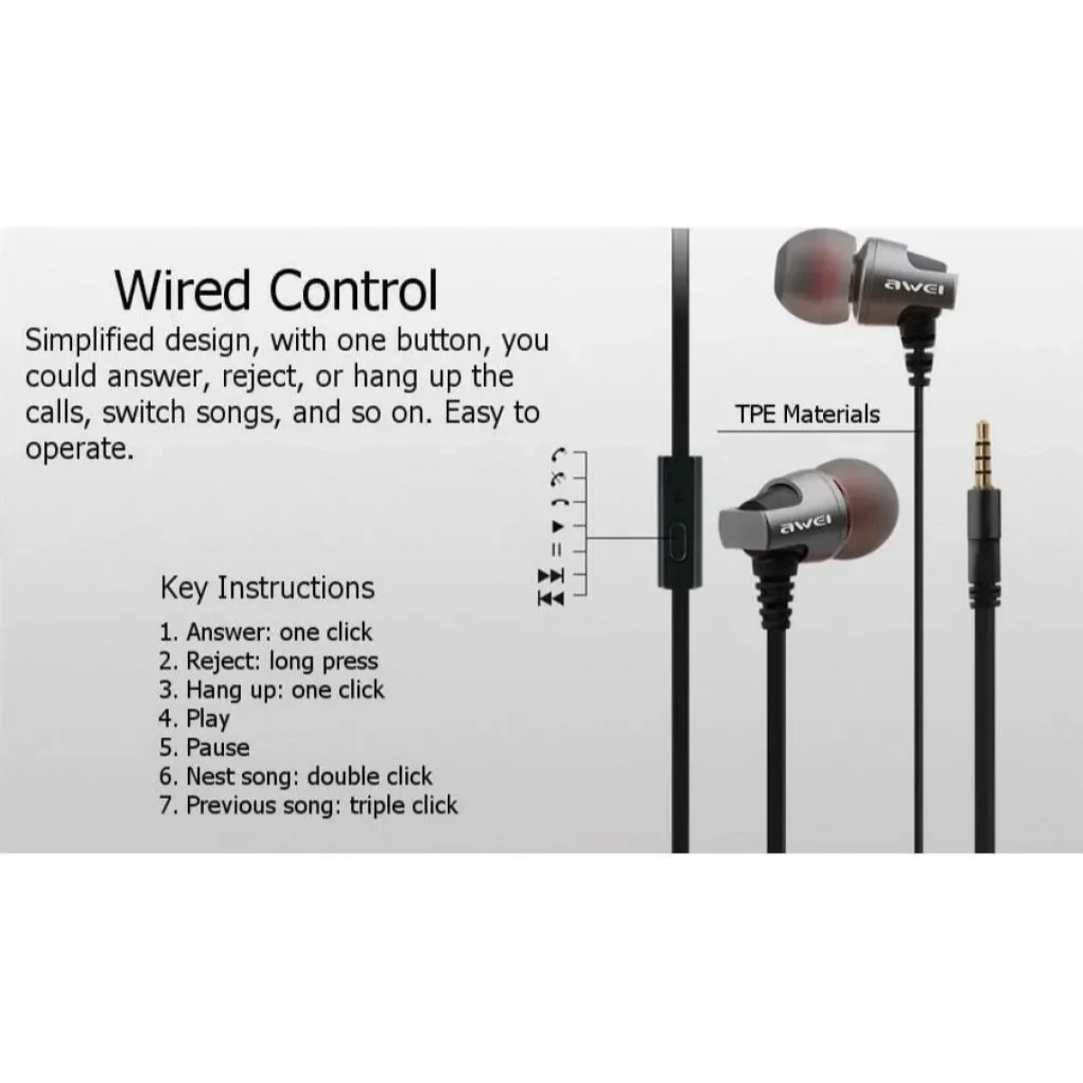 Ακουστικά Handsfree In-Ear Awei ES-860i, σε ασημί χρώμα